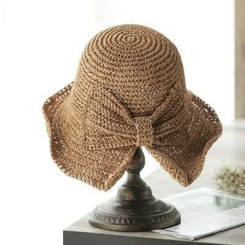 

Parent-child 100%Raffia Bow Sun Hat Wide Brim Floppy Summer Hats for Women Beach Panama Straw Dome Bucket Hat Femme Shade Hat