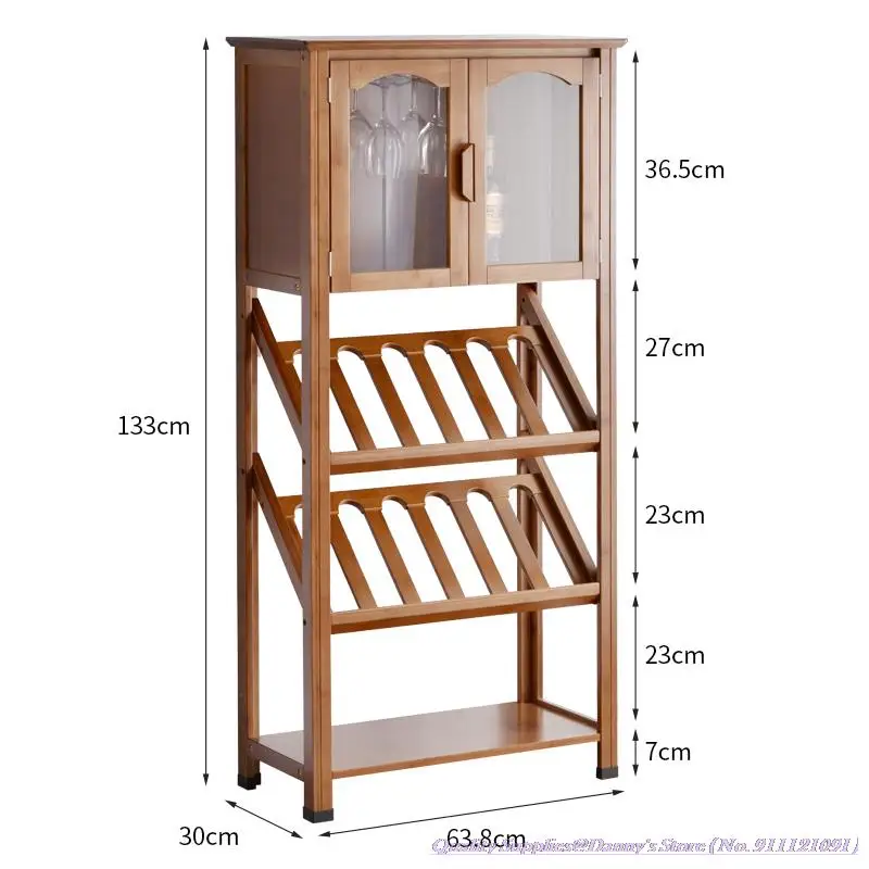 

4-layer Wine Rack 64x30x133cm Quality Bamboo Living Room Wine Holder Restaurant Wine Cabinet Shelf Stainless Steel Cup Holder