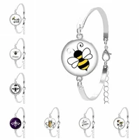 hot 2019 new ladies cute cartoon bee painting bracelet fairy fairy bee glass convex round ladies bracelet gift jewelry