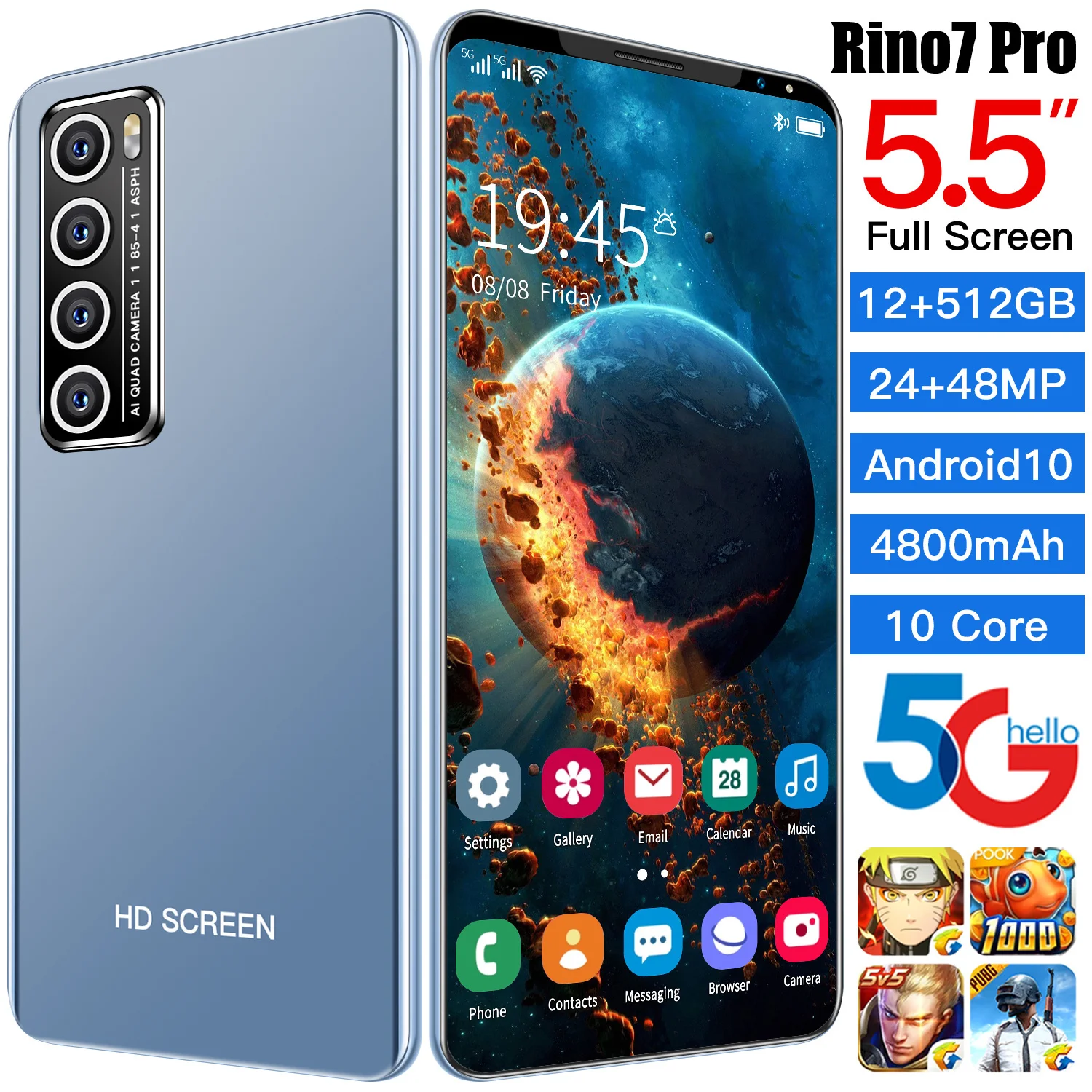 

R7 Pro 5g New Version 5.5 With 8 + 128gb Smartphone Android Cell Phone Unlock Dual Sim 24 + 48mp Unlocked Cell Phones