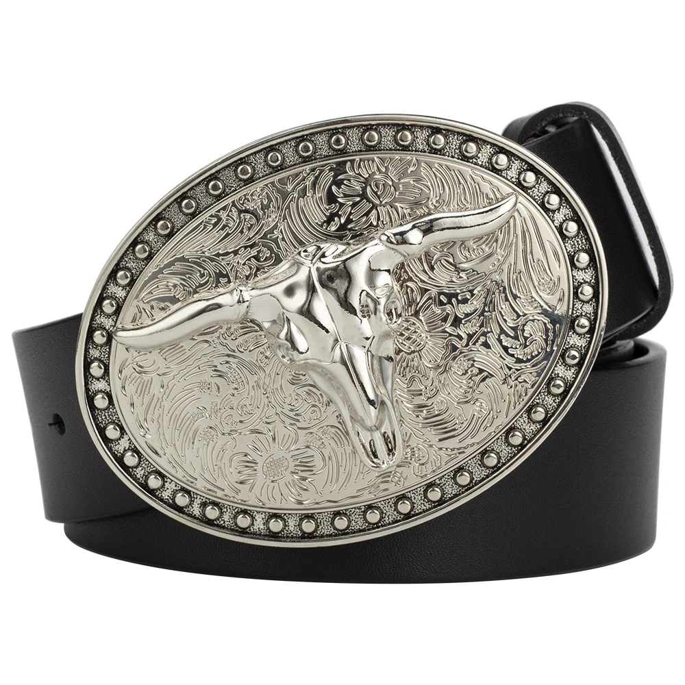 White Cow Head Alloy Buckle Genuine Leather Belt Top Layer Cowskin Belt Leisure Decoration for Men