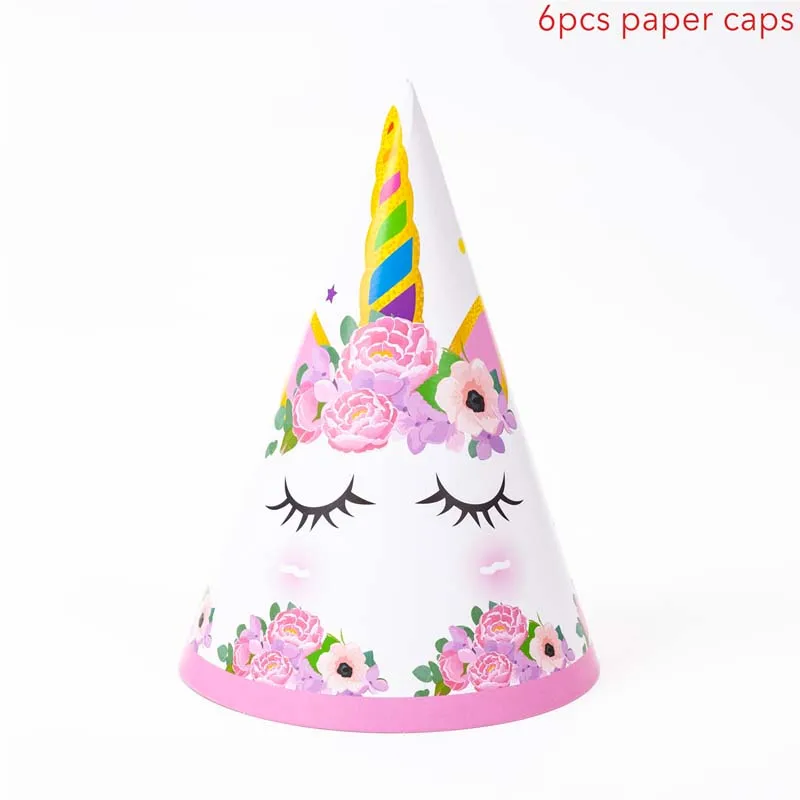 6pcs Paper Hats Радуга Единорог обертки для кексов торт Топпер Единорог День Рождения украшения для торта для вечеринки детский душ Единорог вечерние принадлежности - Цвет: 6pcs Paper Hats
