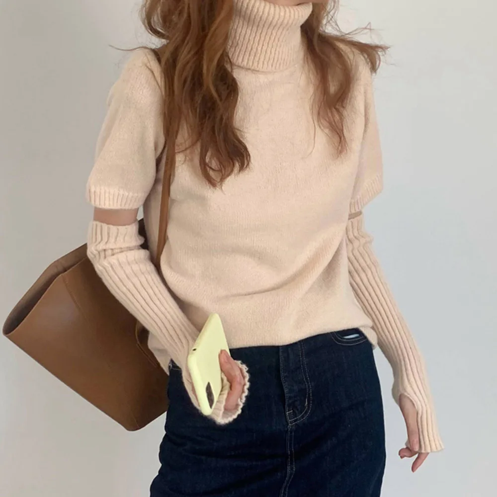

Свитер женский с высоким воротником, модный вязаный Свободный Топ в Корейском стиле, офисная одежда, весна-осень 2021