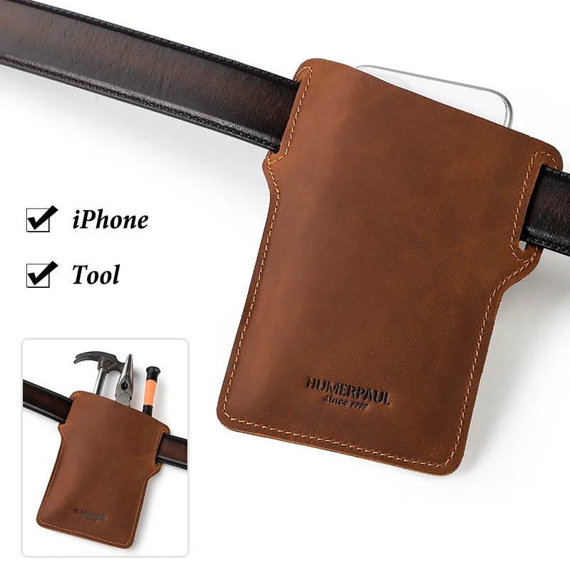 

HUMERPAUL Cellphone Loop Holster Protective Sleeve Crazy Horse Leather Belt Phone Bag Outdoor Leisure Waist Hanging Tool Bag