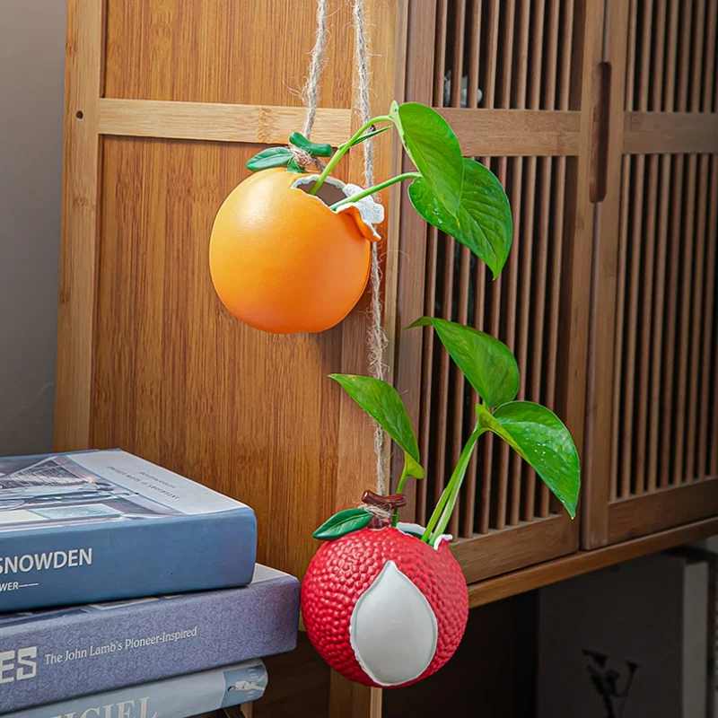 

Simple and convenient With Rope Cute Art Craft Fruit Shape DIY Lychee Wall Mounted Ceramic Flower Pot Plant Container Home Decor