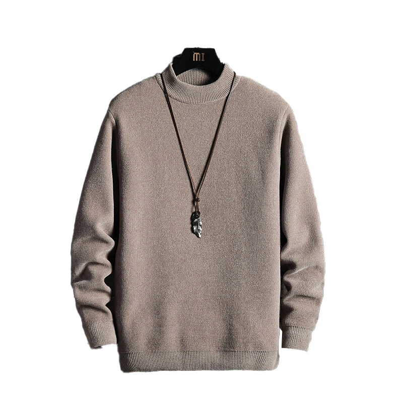 

Winter New Trendy Men Solid Color Long Sleeve Round Neck Pullover Sweater Korean Style Simple Casual Fleece Warm Knitwear Male