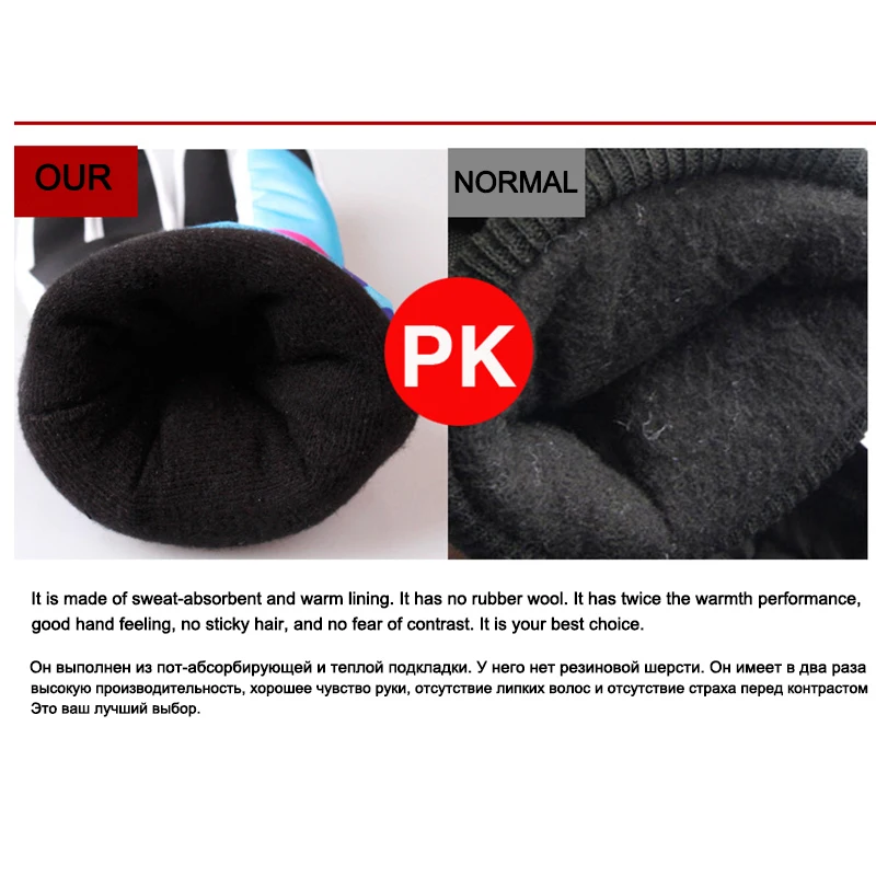 Мужские зимние лыжные перчатки ветрозащитные водонепроницаемые плотные для