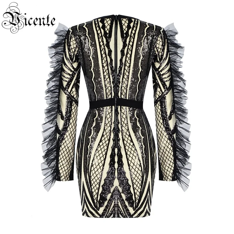 VC все бесплатная доставка Мода сетки с оборками длинными рукавами Украшенные