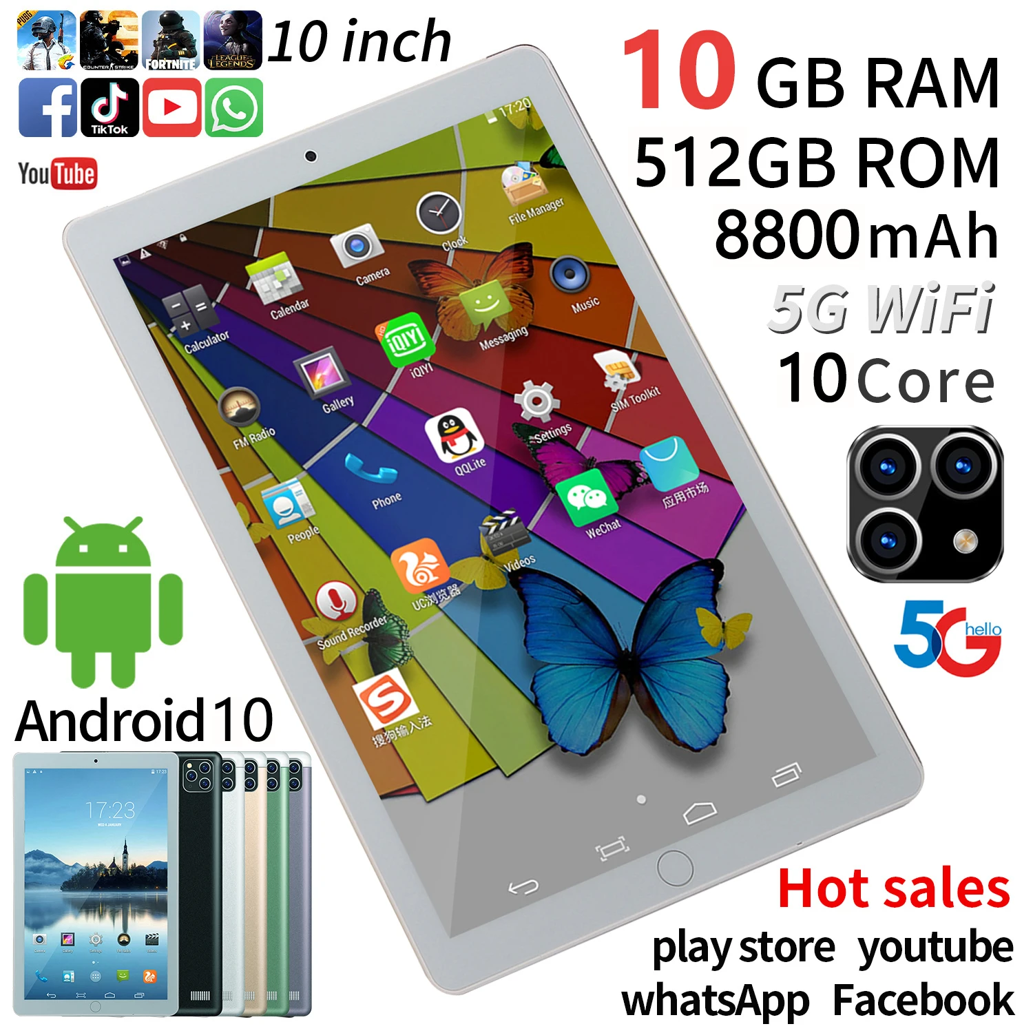 

Brand new 10 inch tablet PC 10 core 5G mobile phone GPS WiFi FM Bluetooth 10.1 tablet PC 10GB+512GB Android 10.0 tablet smart PC