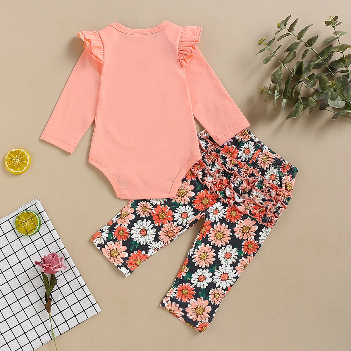 

Newborn Baby Girl Clothes Infant Baby Girl Sets Solid Romper+Flower Print Pants Baby Girl Outfits Ensemble Bebes Fille