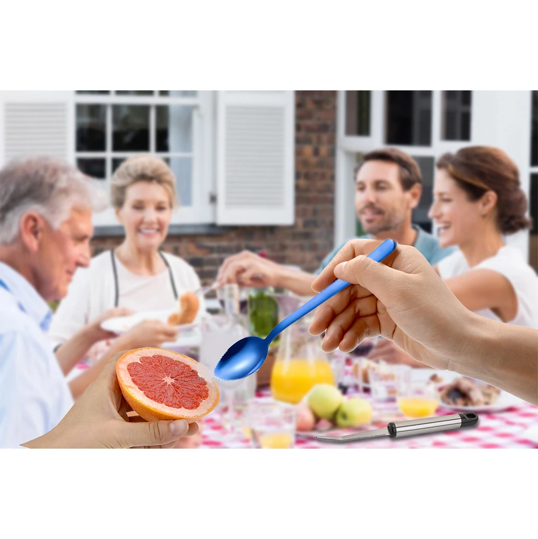 

4PCS Hot Selling Grapefruit SpoonFashionable Sturdy Stainless Steel Serrated Dessert Spoon Fruit Spoon Tableware Multicolor