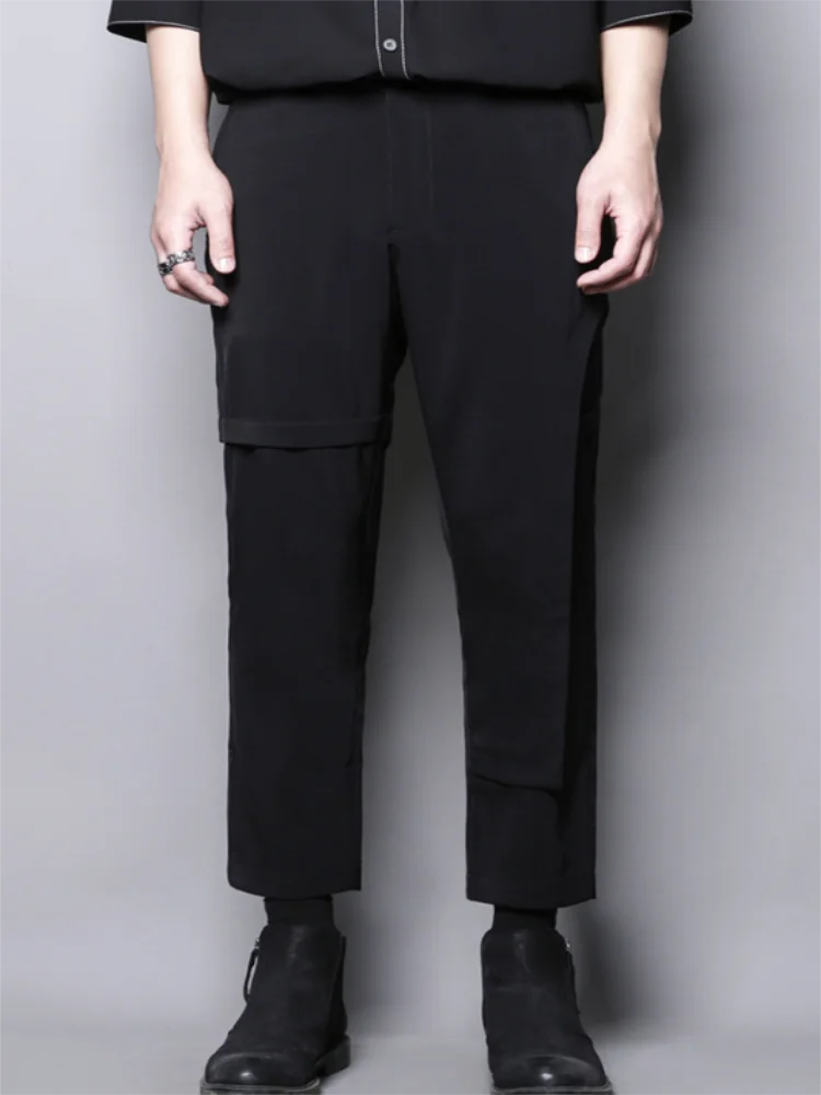 

Men's Casual Pants Spring And Autumn New Solid Color Irregular Asymmetric Stitching Slim Straight Pants Nine Inch Pencil Pants