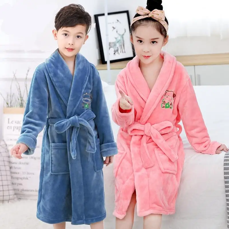 

New Arrival Children's Winter Cartoon Bathrobe Boys Flannel Nightgown Coral Thickened Pajamas Girls Bathrobes Homewear Clothes
