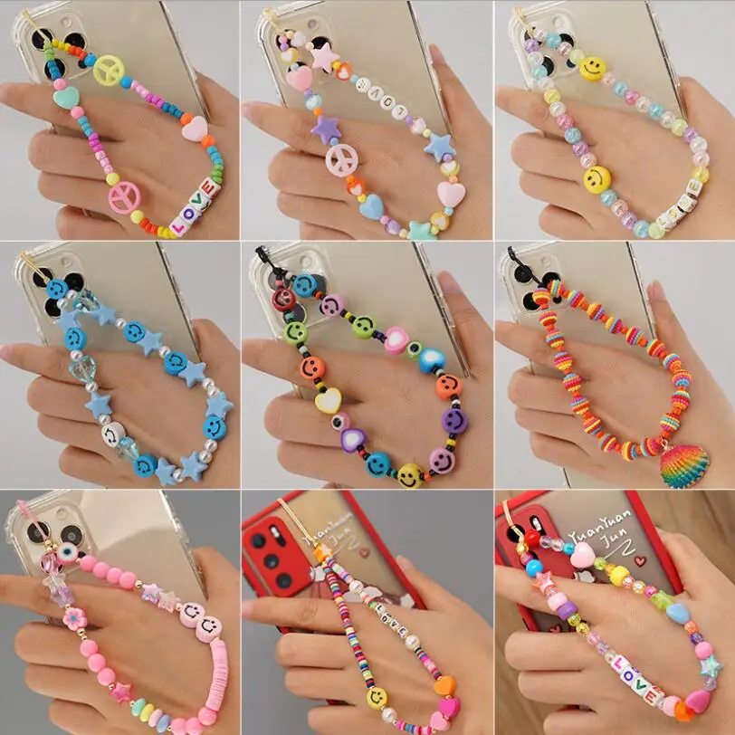 

Cell Phone Chain Lanyard 2021 Phone Strap Holder Beaded Mobile Phone Charm Colorful Beads Phone Chains Jewelry