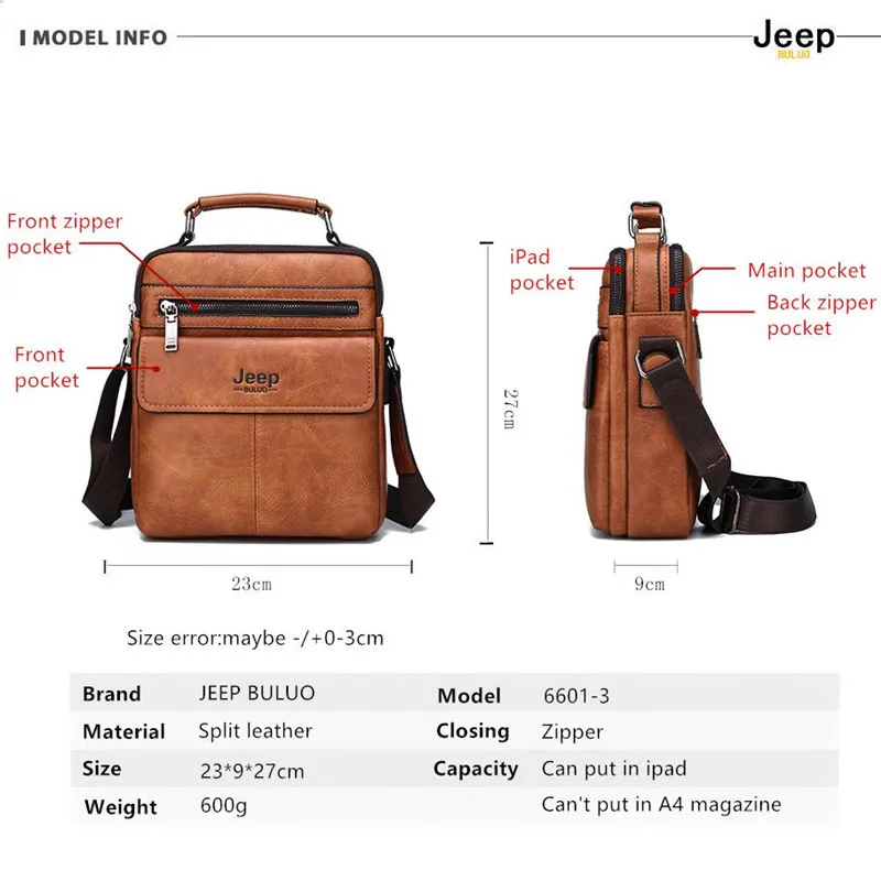 jeep buluo brand mens crossbody shoulder bags high quality tote fashion business man messenger bag big size split leather bags free global shipping