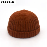 fuodrao brimless hats hip hop beanie skullcap street knitted hat women men solid pumpkin portable melon cap z02