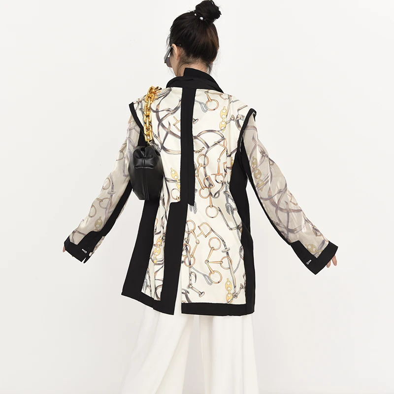 

[EAM] Women Black Pattern Printed Big Size Blazer New Lapel Long Sleeve Loose Fit Jacket Fashion Spring Autumn 2021 1X03501