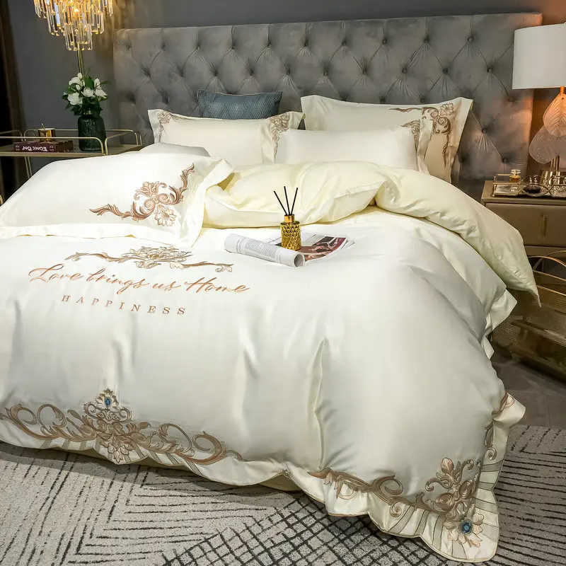 

Four-Piece Bedding Set Warmth Smooth And Soft Cotton&Polyester High-End Light Luxury Embroidered Sheet Quilt Cover Pillowcases