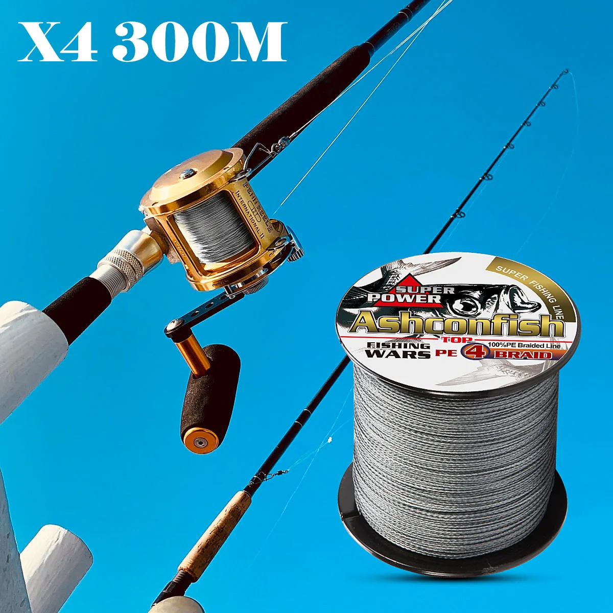 Суперпрочная 4 жильная плетеная полиэтиленовая рыболовная леска Ashconfish 300 м 6 анг.