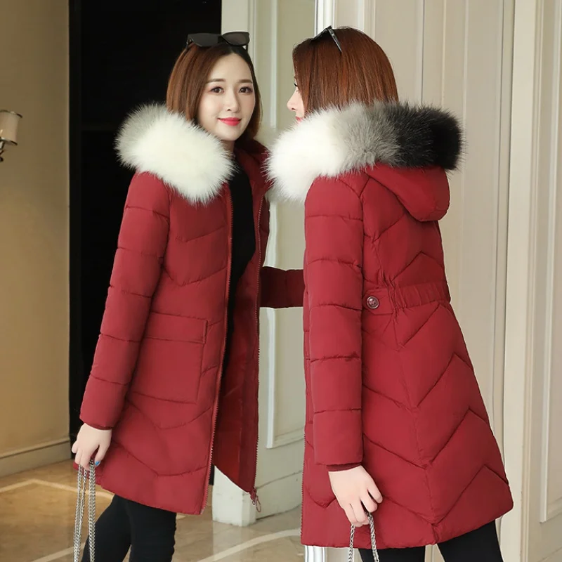 

Big Fur Winter Female Jacket Woman Coat Fad Hooded Winter Jacket Fashion Warm Down Cotton Parkas Women Plus Size Women Outwear