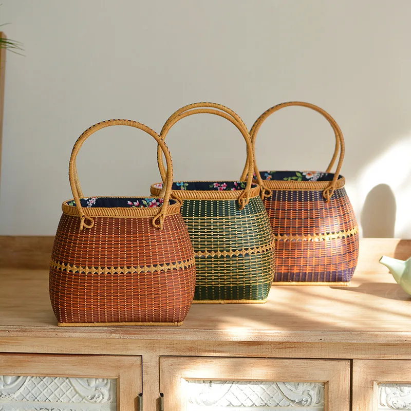 

Элегантная женская сумка корзинка из бамбукового плетения, винтажная Праздничная пляжная Повседневная Женская Роскошная тканая сумка-кла...