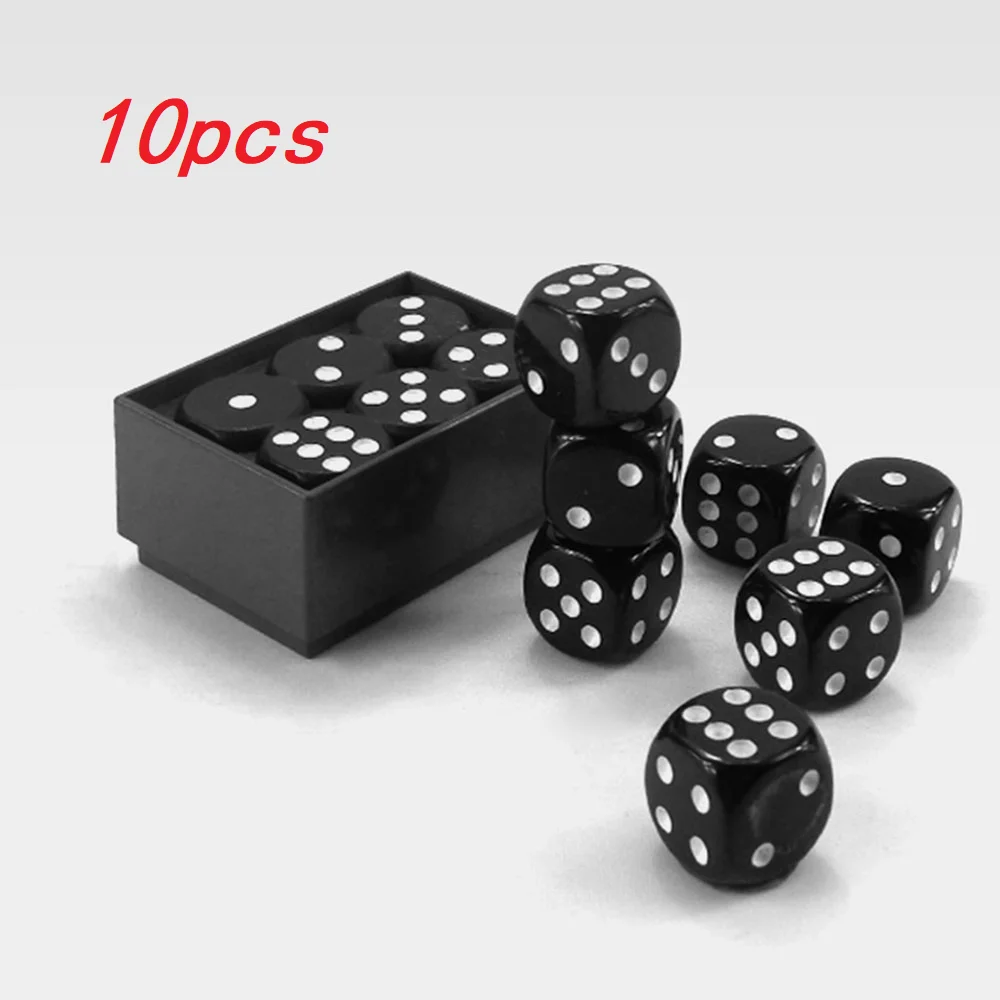 10 шт. черные игральные кости Набор кубиков пластиковые игры 12 мм для вечеринок