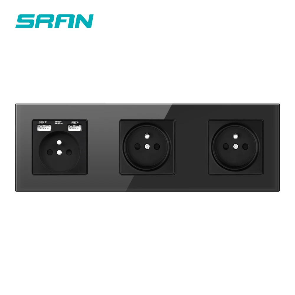Французская розетка SRAN с тройной рамой usb прозрачная стеклянная панель 258*86 3