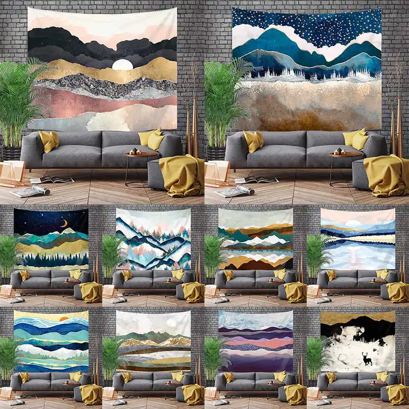 

Гобелены рассвет Печатный богемный перекрытие гобелен Горный пейзаж Настенный декор для спальни GT15