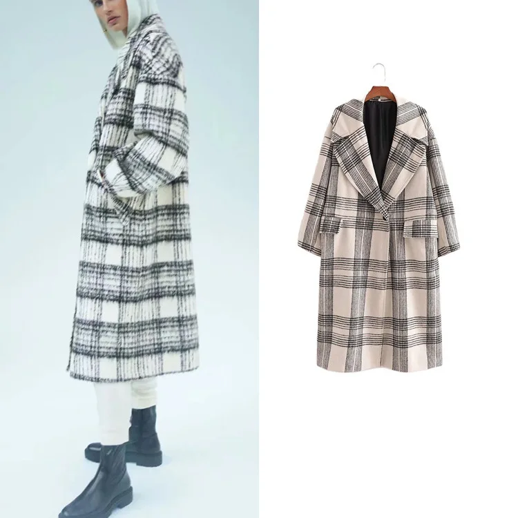 

2021 feminino korean abrigos mujer Retro British Long Sweater Coat Autumn Winter women One Button Jacket za người phụ nữ áo