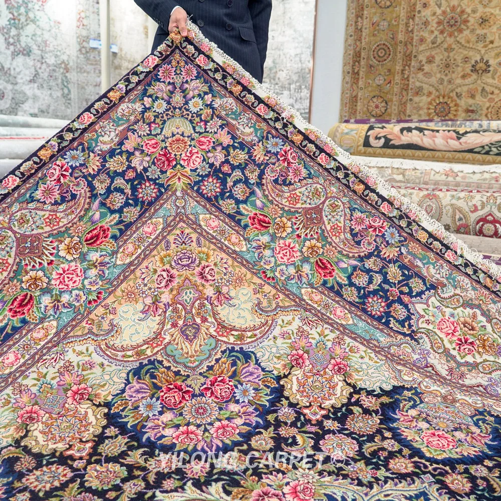 Yilong 8 4 'x 12' персидские шерстяные шелковые ковры ручной работы большой размер