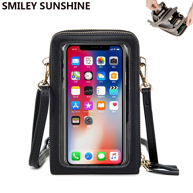 

Миниатюрные сумки через плечо для женщин, многофункциональный кошелек для мобильного телефона с сенсорным экраном и кармашком для карт, ма...