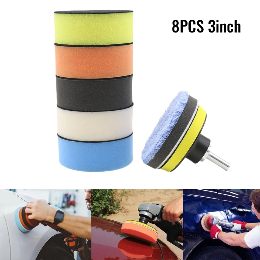

8pcs 3Inch Car Buffing Pads Polishing Microfiber Wool For Drill Sponge Kit Waxing Foam Polisher Glass, Stone, Ceramic