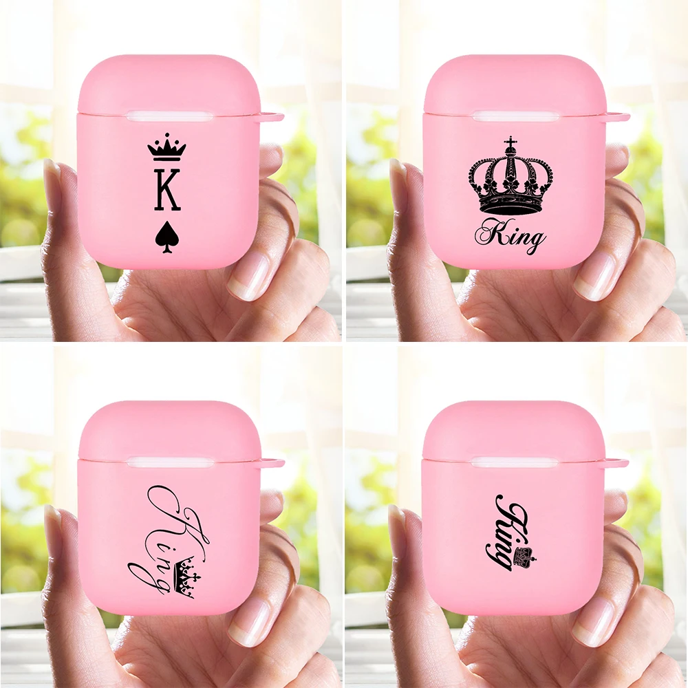 

Cover for Airpods 1/2 Earphone king queen couple letter fashion Soft Protector Fundas Airpods Case Air Pods Charging Box Bags
