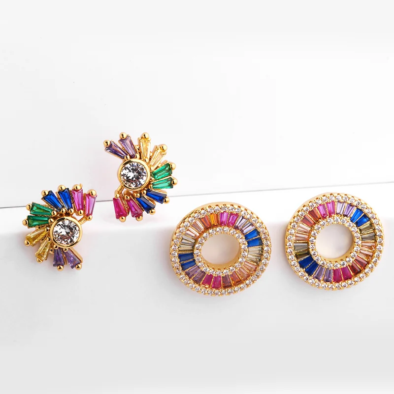 Красочные блестящие циркониевые золотые серьги гвоздики в форме цветка для
