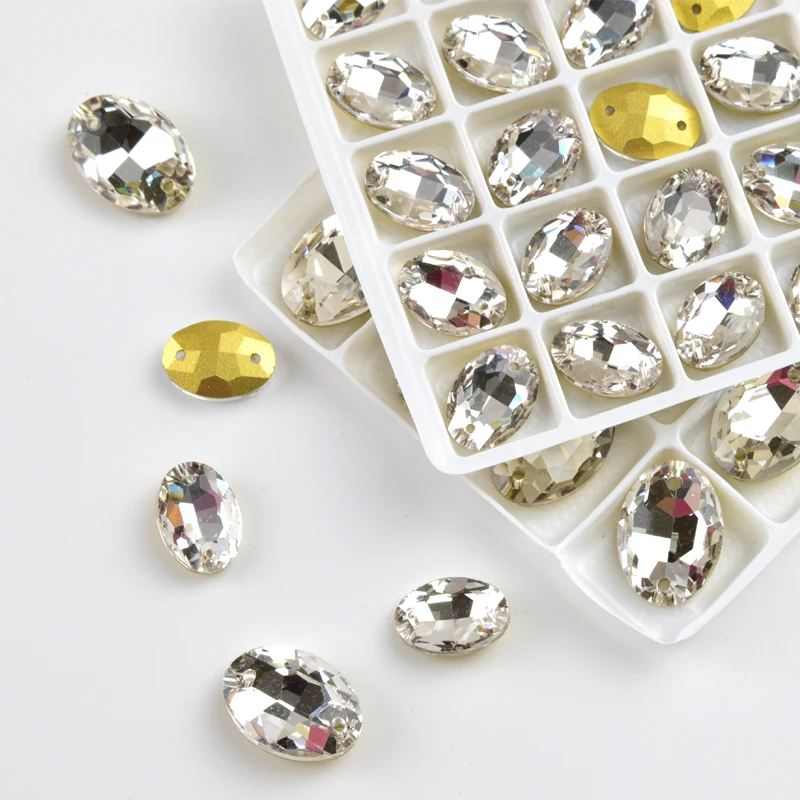 Новинка 2020 овальные прозрачные стразы отделка плоский задний шов 2 отверстия