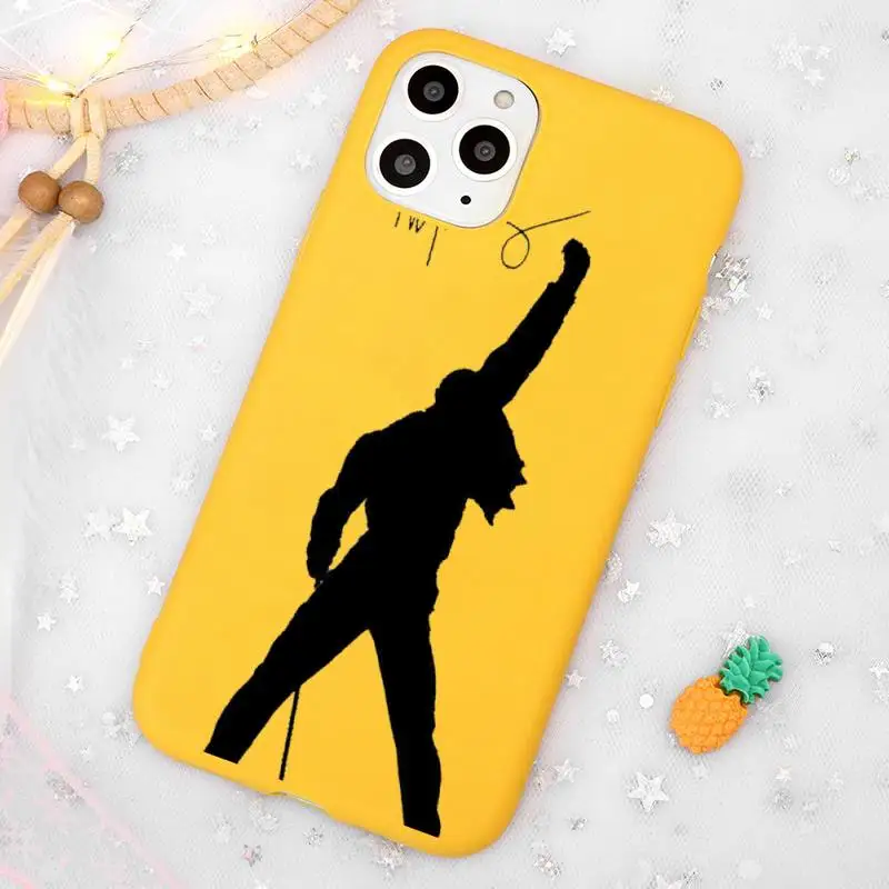 

Rock singer Freddie Mercury Queen Phone Case Candy Color Yellow for iPhone 11 12 pro XS MAX 8 7 6 6S Plus X 5S SE 2020 XR