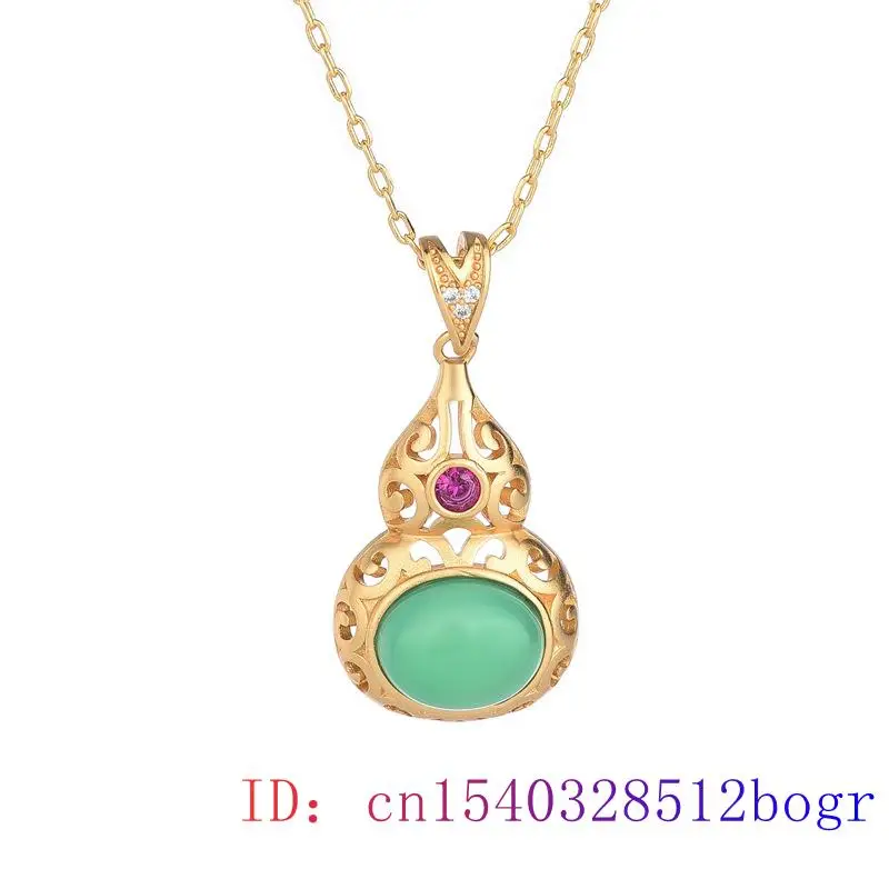 

Green Jade Gourd Pendant Natural Charm Gifts Women Gemstone Necklace Chalcedony Crystal Zircon Chinese 925 Silver Fashion