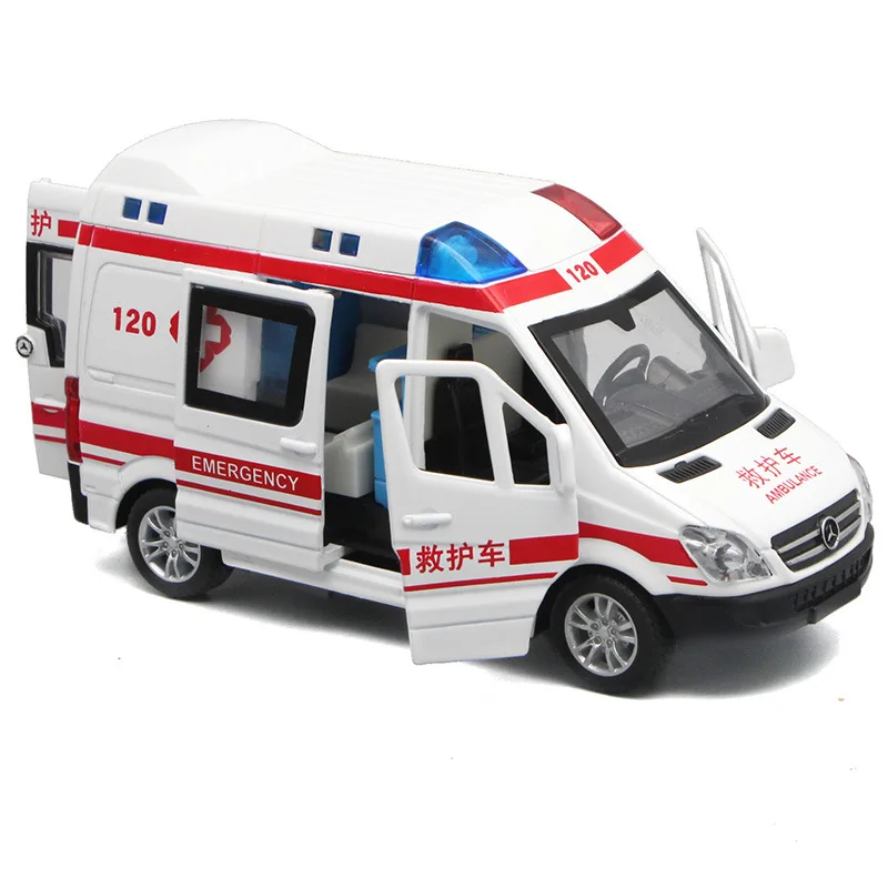 

1:36 Hospital Rescue Police Model Toys Car For Children 2020 Alloy Ambulance Vehicle Sound Light Diecast Car Kids Gifts