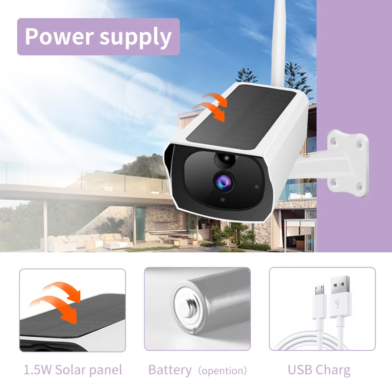 

IP Tuya Camera Outdoor Wireless Solar Smart WIFI CCTV Alerts PIR Sensor Detect Alexa Google Assistant Two Way Audio Cam Security