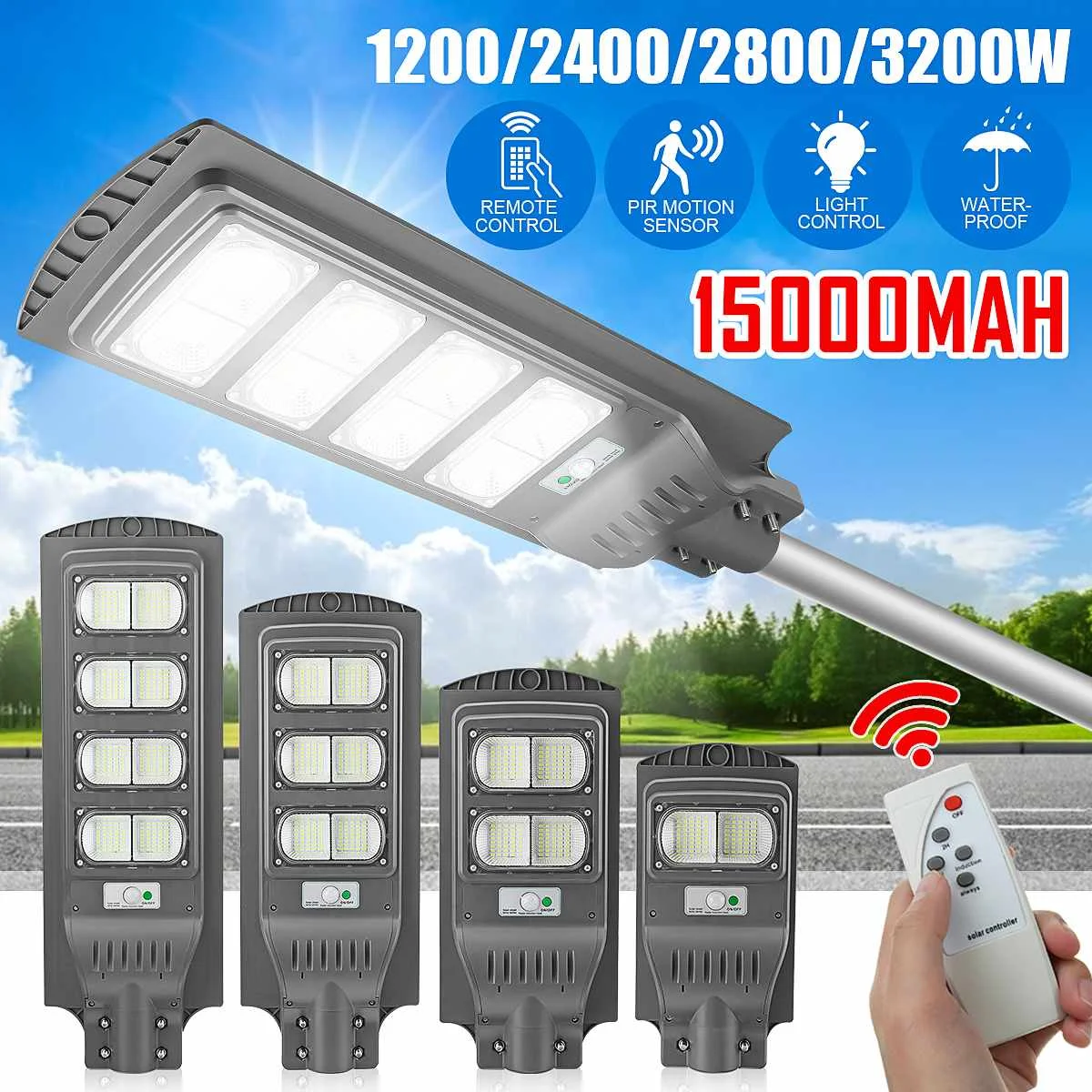 

1200W/2400W/2800W LED Solar Street Light Outdoor Led Light Polycrystalline Remote Solar Lamp Waterproof for Plaza Garden Yard