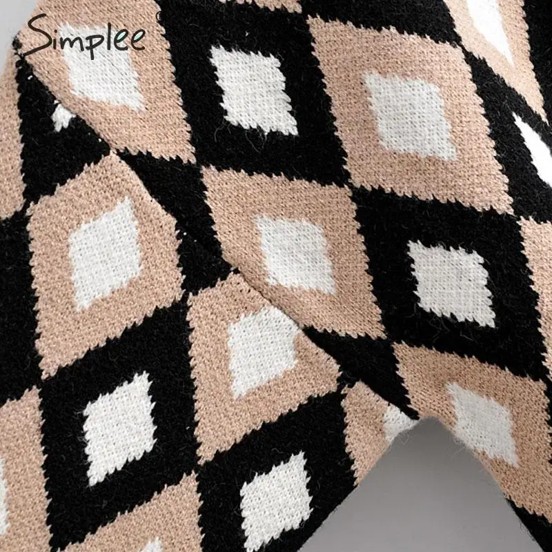 Simplee клетчатый женский свитер с v-образным вырезом пуловер на осень и зиму вязаный