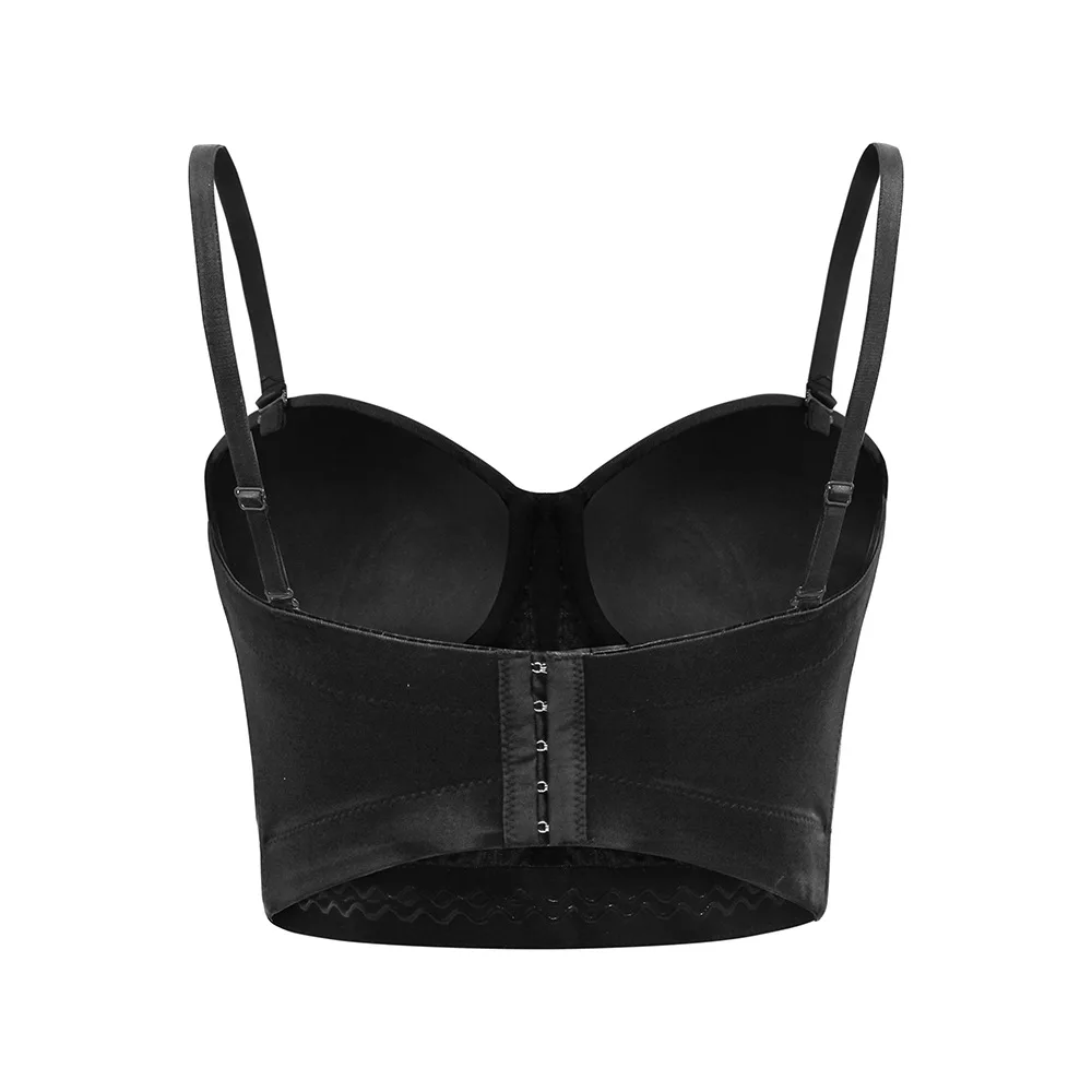 Atoshare High-quality Pearl Rhinestone Cropped Top Women Festival Black Top for Party Wedding