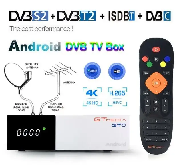 Android 2 Гб Оперативная память цифрового ТВ коробка GTmedia GTC DVB T2 тюнер ISDB T S2 цифра
