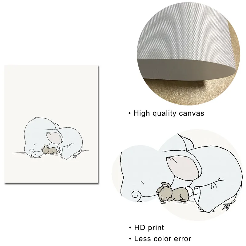 Детский постер с животными и слонами кроликами мультяшный холст рисунком для