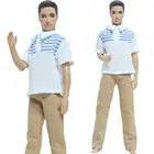 Одежда для куклы ручной работы BJDBUS, Мужская футболка в полоску, брюки цвета хаки, длинные брюки, Одежда для куклы Барби, аксессуары для куклы Кена