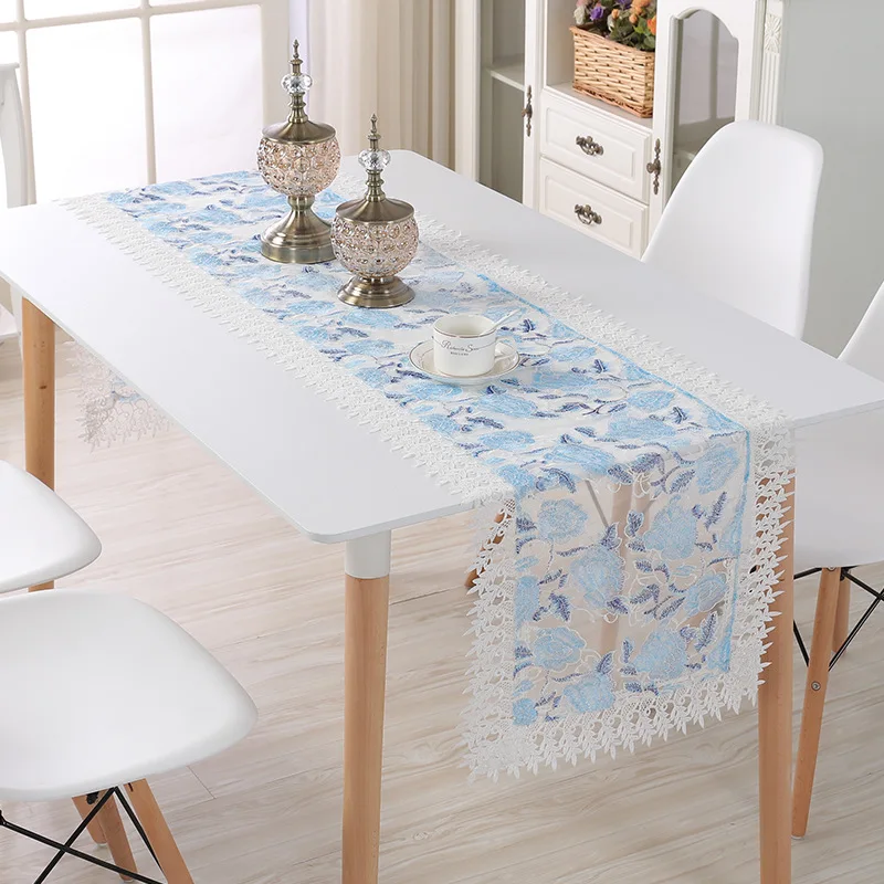 Китайский стиль синий белый выдалбливают Кружева вышитые скатерть круглый стол