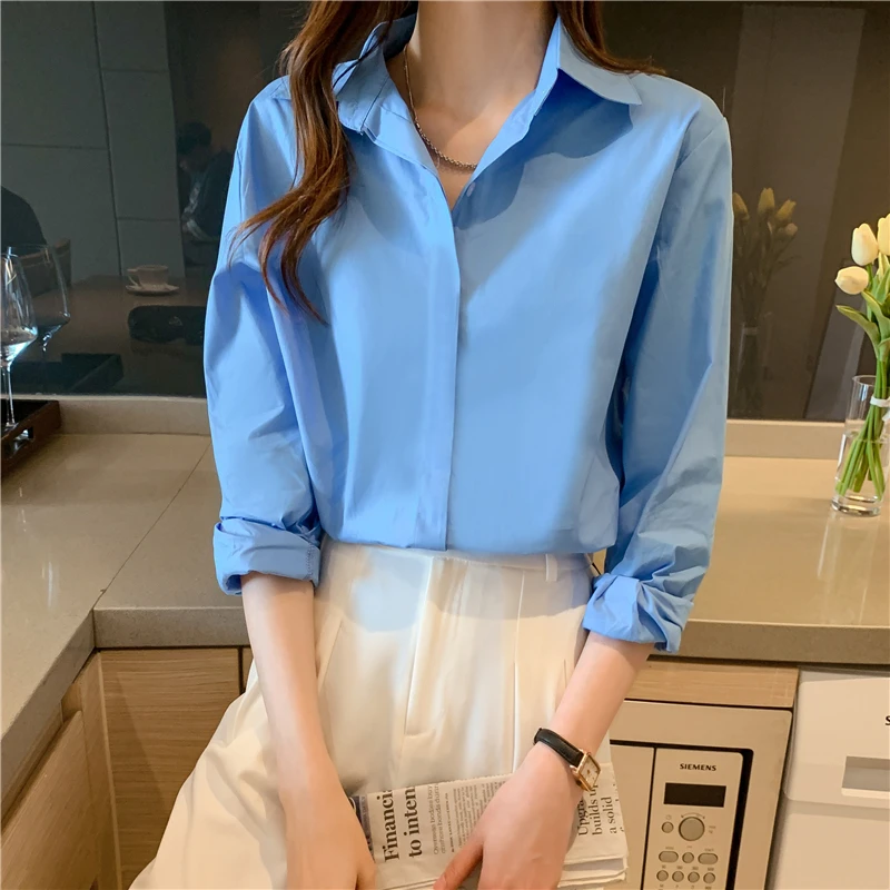 

Office 2021 Ladies Shirt Elegant Turn-Down Collar Button up Shirt Vintage Cardigan Long Sleeve Plus Size Women Clothing