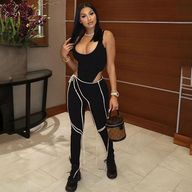 

Брюки женские черные спортивные на шнуровке, милые джоггеры с завышенной талией, брюки-карандаш с завязками в стиле Харадзюку