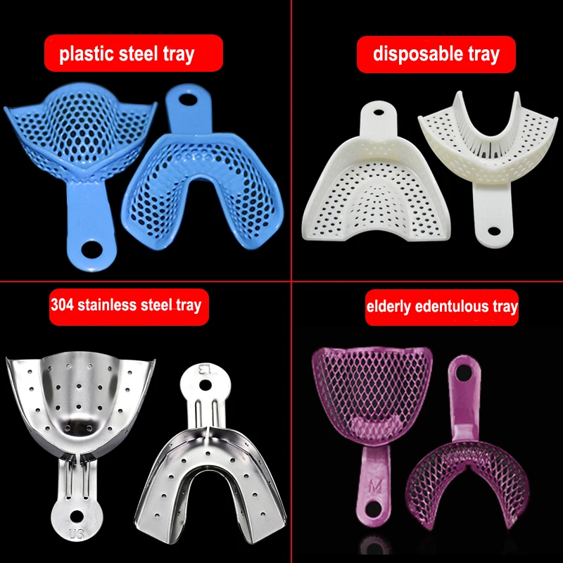 

Dental Assorted Material Impression Trays Stainless Steel,Plastic Steel,disposable, elderly edentulous tray
