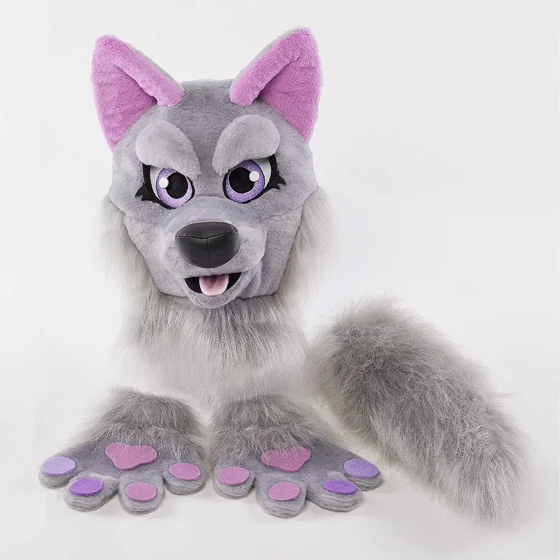 Realistic Plush Wolf Fursuit Head Furry Mascot Costume Cosplay Suit | Тематическая одежда и униформа